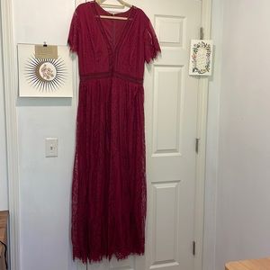 Red lace maxi dress